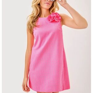 New Lilly Pulitzer women's edita shift dress in sunkissed pink gingham size 6